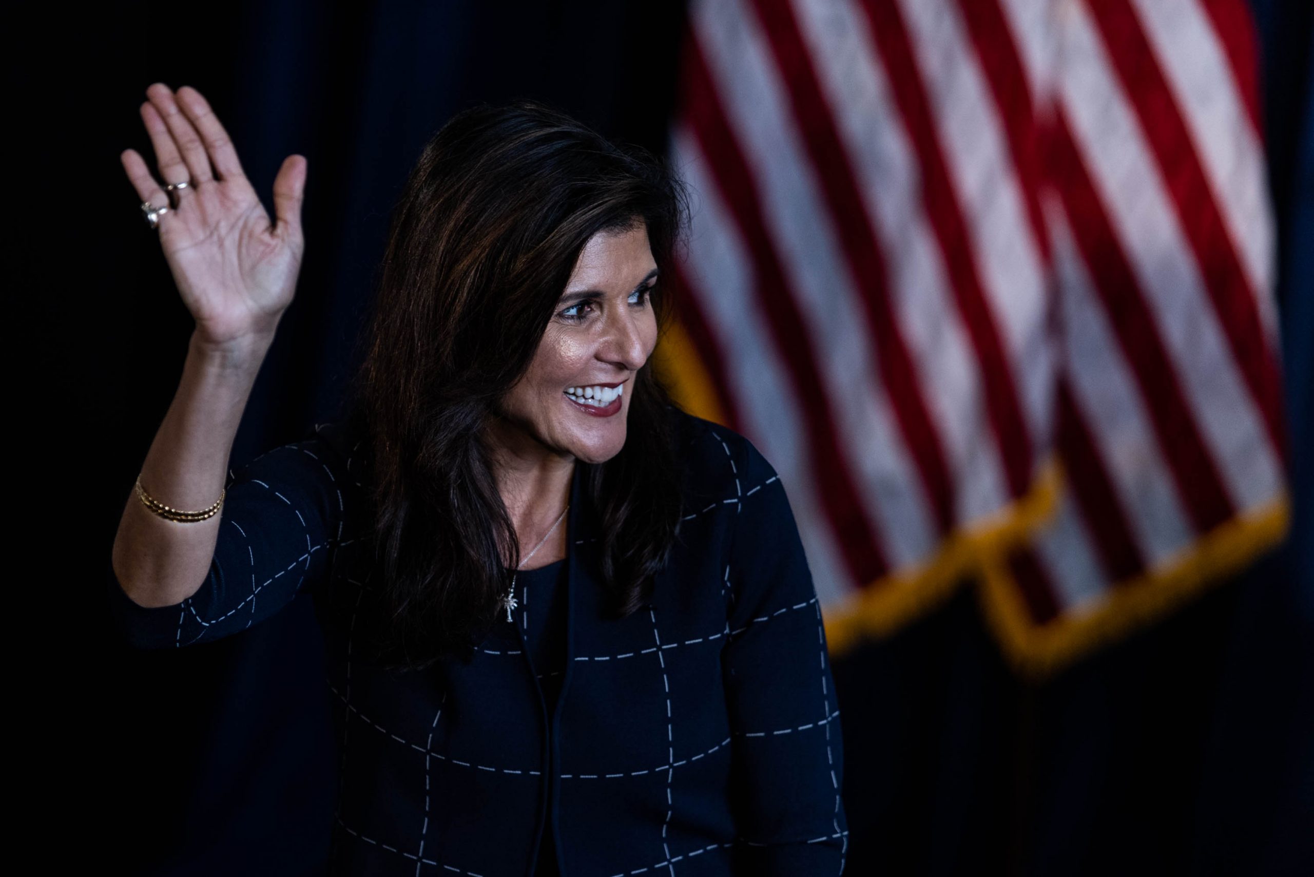 Former U.S. Ambassador to the U.N. and founder of Stand for America PAC Nikki Haley waves during a campaign rally for Republican candidate for Senate Mehmet Oz, in Harrisburg, Pennsylvania, on Wednesday, Oct. 26, 2022.