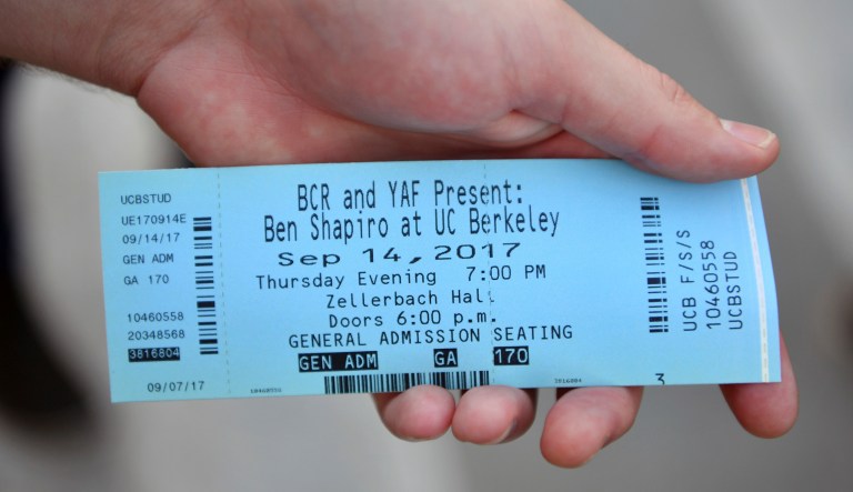Several streets around the University of California, Berkeley, were closed off Thursday with concrete and plastic barriers ahead of an evening appearance by conservative commentator Ben Shapiro. (AP Photo/Josh Edelson)
