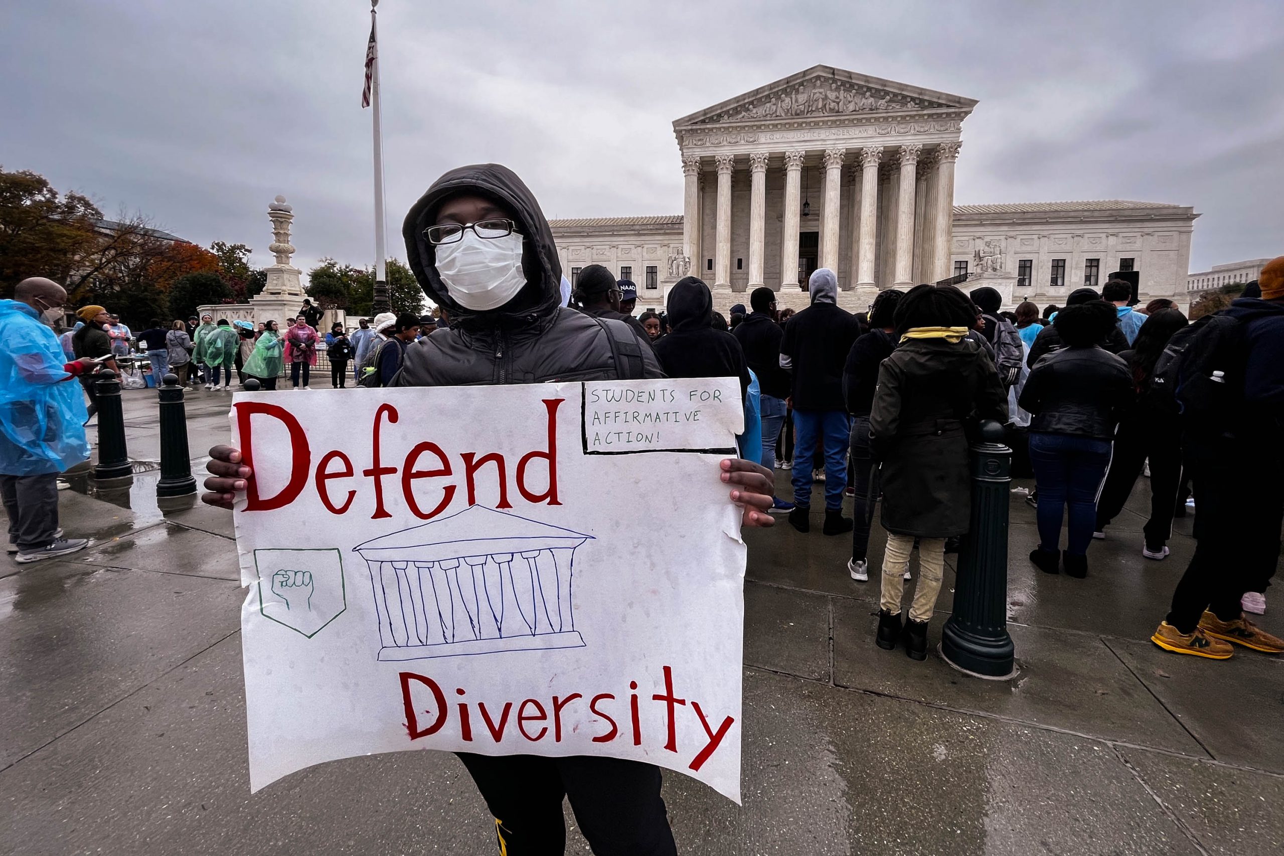 Students and activists rally outside the Supreme Court before oral arguments in two cases that could decide the future of affirmative action in college admissions, Monday, Oct. 31, 2022.