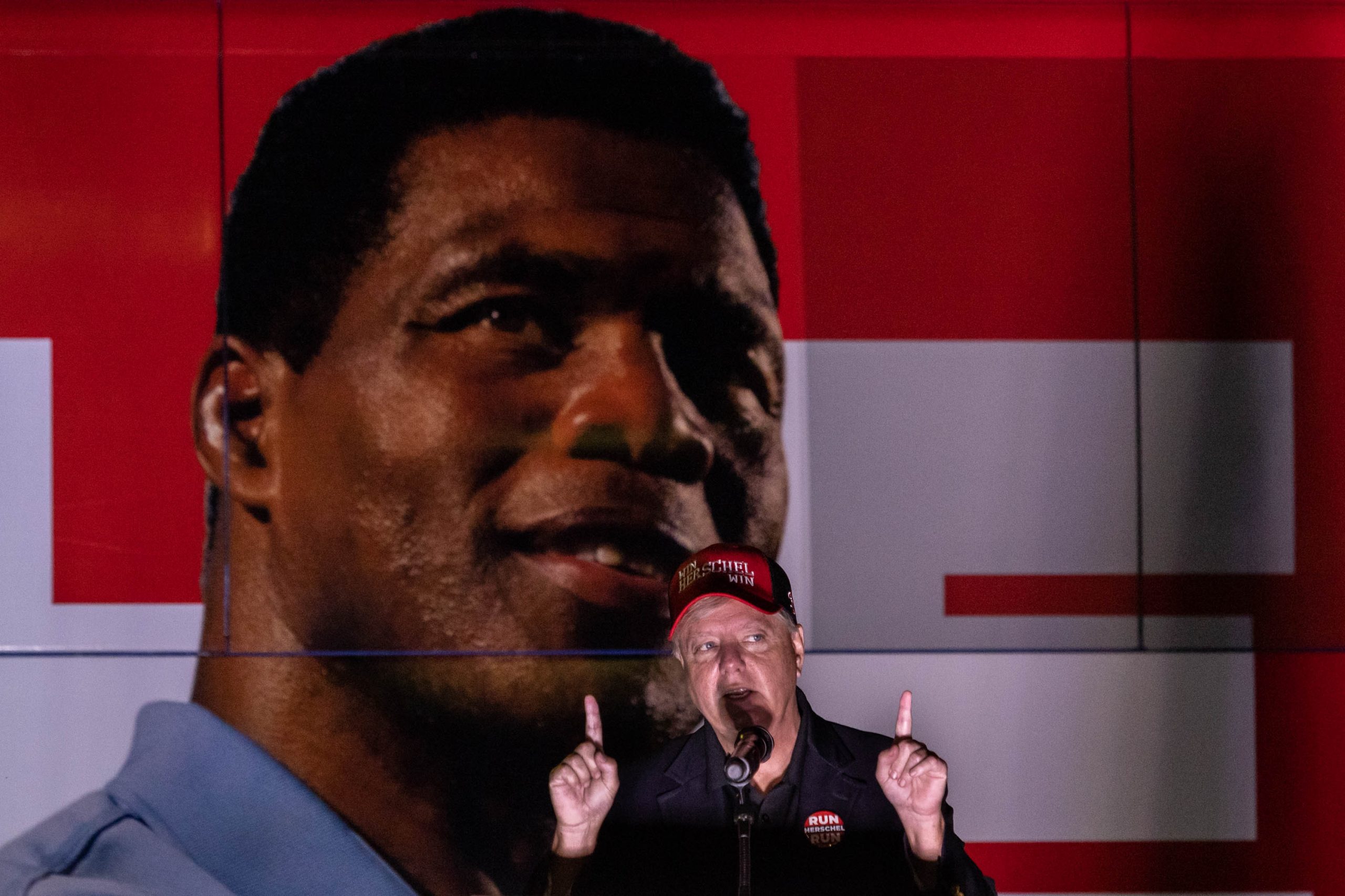 Senator Lindsey Graham speaks at a campaign rally in Kennesaw, Georgia, for senate candidate Herschel Walker, Monday, November, 7, 2022