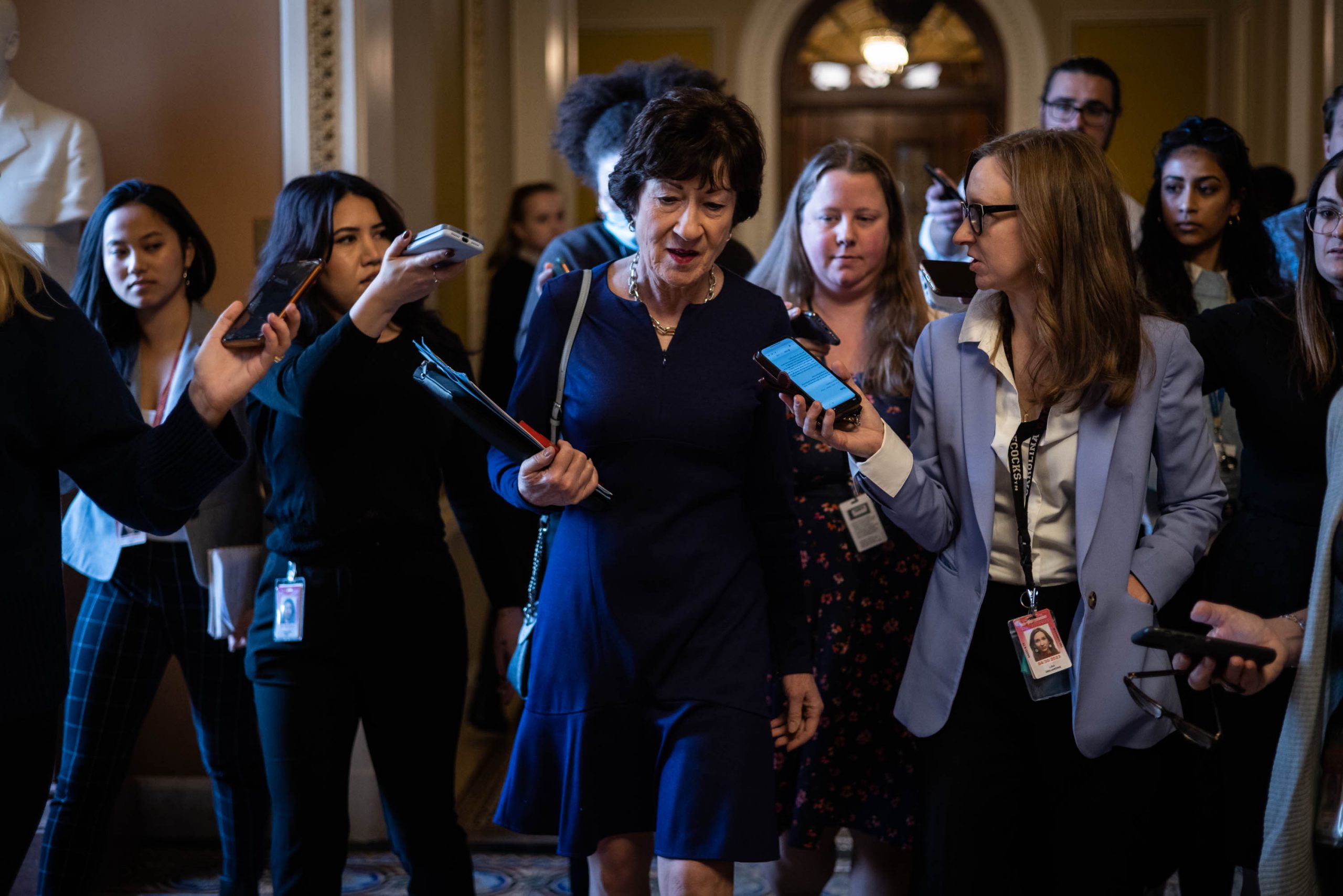 Senator Susan Collins takes questions from reporters on Capitol Hill, Tuesday, November 29, 2022. Collins, said Monday that former President Trump should not have met and dined with white supremacist Nick Fuentes at Mar-a-Lago.