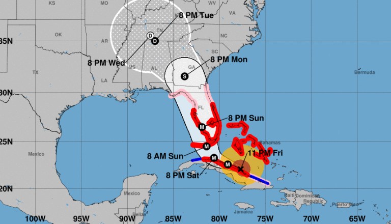 Hurricane Irma is still on course to hit Florida in the forecast from the National Hurricane Center late Friday evening. (Screen shot, courtesy of the National Hurricane Center)