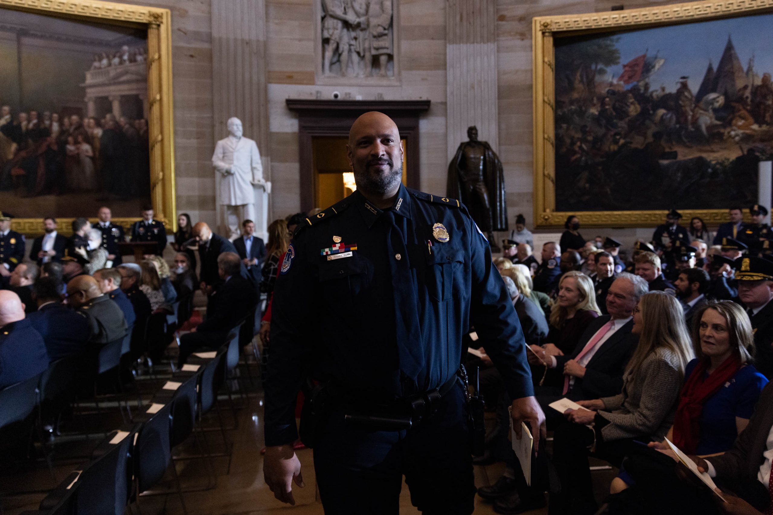 Capitol Police officer Harry Dunn attends a Congressional Gold Medal Ceremony in honor of the US Capitol Police and those who protected the Capitol on January 6th, in the rotunda of the U.S. Capitol Building on Tuesday, Dec. 6, 2022 in Washington 