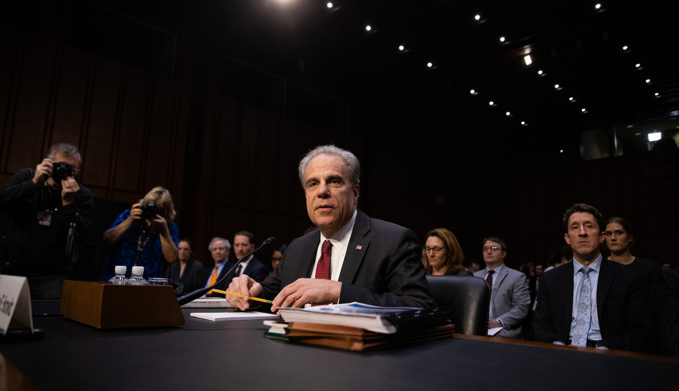 Michael Horowitz, Inspector general of the Justice Department, arrives at a Senate Judiciary Committee hearing on Capitol Hill, Wednesday, December 10, 2019, where he will testify about his office's report on the FBI's handling of the Russia investigation.