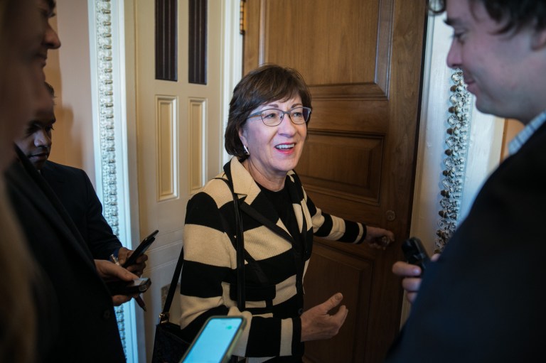 Senator Susan Collins, R-Maine, takes questions from reporters on Capitol Hill, Tuesday, December 11, 2018.