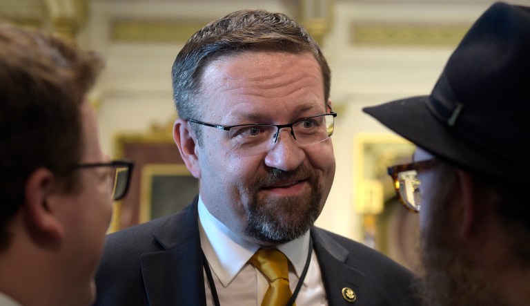 Trump reportedly likes Sebastian Gorka's pugnacious performances on cable television, and says he's popular with the president's base. (AP Photo/Susan Walsh)