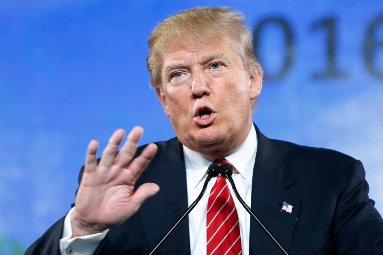 Republican presidential candidate Donald Trump criticized Sen. John McCain's military record at a conservative forum Saturday. (AP Photo/John Locher)