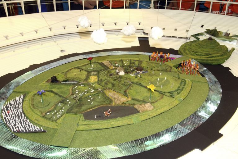   In this photo released Tuesday June 12, 2012 by the Olympic Organising Committee LOCOG, showing a model of the rural English scene which will be the centre piece for the London 2012 Olympic Games Opening Ceremony. With 45 days until the Opening Ceremony of the London 2012 Olympic Games artistic director of the ceremony Danny Boyle has unveiled the model and paid tribute to the 10,000 volunteers, cast and crew rehearsing night and day to make the Opening Ceremony a success.(AP Photo / Dave Poultney, Locog)  