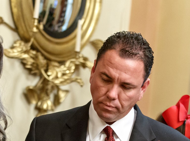 In a photo taken Thursday, Nov. 21, 2013, newly-elected Rep. Vance McAllister, a Republican of Louisiana, waits to be sworn in at the Capitol in Washington. (AP Photo/J. Scott Applewhite)