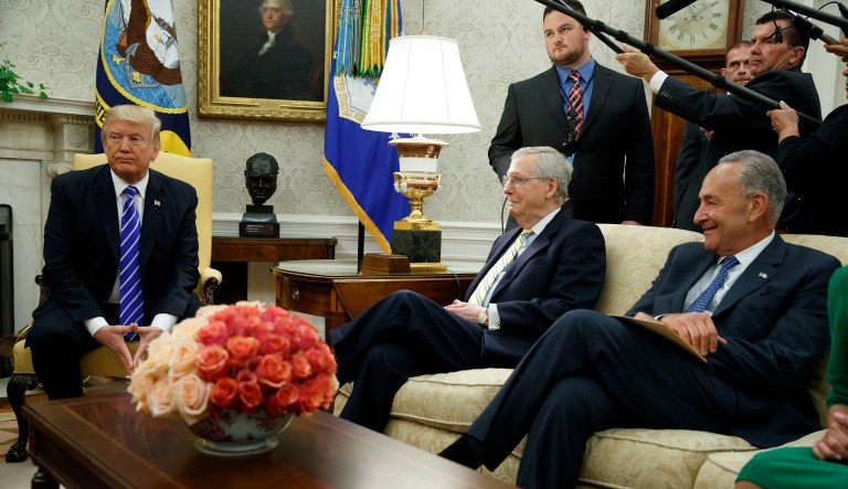 President Trump has struck a debt-ceiling deal with Democratic leaders in Congress. (AP Photo/Evan Vucci)