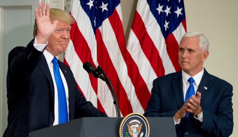 Vice President Mike Pence's press secretary said Monday that President Trump and his second-in-command are not divided over the 2020 election and are focused together on the administration's agenda. (AP Photo/Andrew Harnik)
