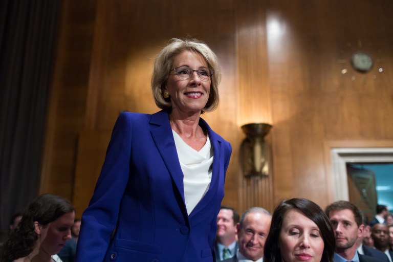 The dramatic vote followed an all-night Senate floor session by Democrats who argued against DeVos. (Graeme Jennings/Washington Examiner)
