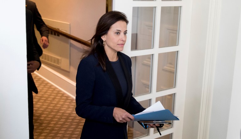 The White House announced Friday that deputy national security adviser Dina Powell will leave her post by early next year. Powell took over as deputy national security adviser in March after former national security adviser Michael Flynn was fired in February. (AP Photo/Andrew Harnik)