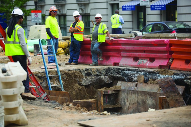 A sinkhole on 14th and F Street in downtown D.C.