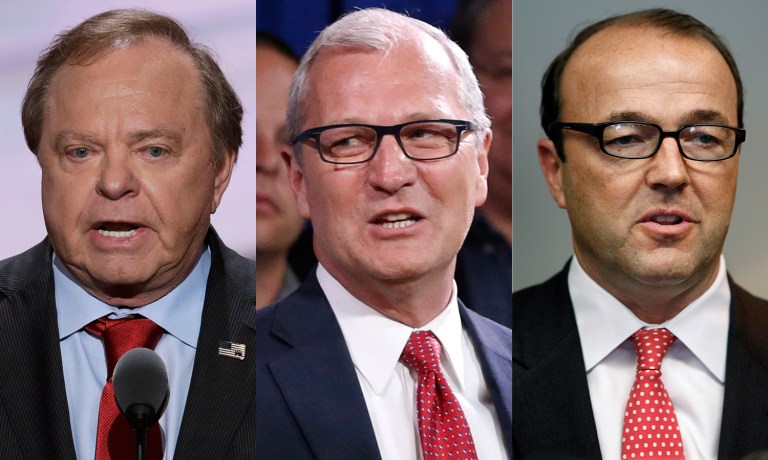 Donald Trump is eyeing oil billionaire Harold Hamm, North Dakota Rep. Kevin Cramer and venture capitalist Robert Grady for the position of energy secretary. (AP Photo/Mel Evans)