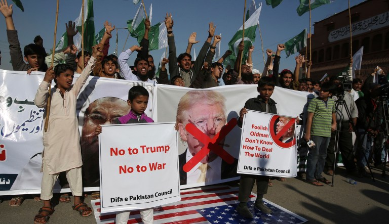 Supporters of Pakistani religious groups rally to condemn a tweet by President Trump in Karachi, Pakistan. Trump slammed Pakistan for 