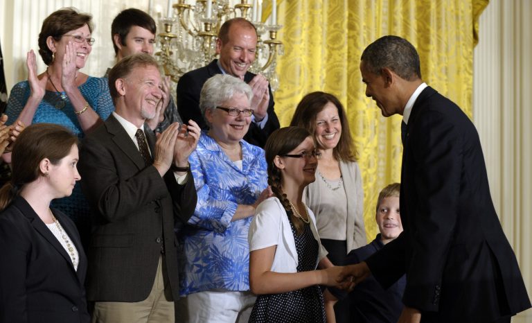 President Barack Obama greets people after speaking about the Affordable Care Act during an event in the East Room of the White House on Thursday. (AP Photo/Susan Walsh)