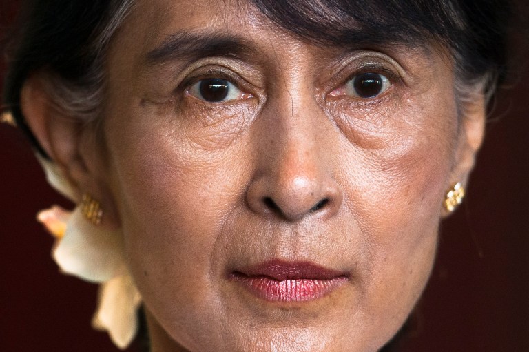  Myanmar opposition leader Aung San Suu Kyi briefs the media after a meeting with Norway Prime Minister Jens Stoltenberg at the Norway government guest house in Oslo, Friday, June 15, 2012. Suu Kyi formally accept the Nobel Peace Prize on Saturday June 16, 2012, in the Norwegian capital, that originally thrust her into the global limelight two decades ago. (AP Photo/Markus Schreiber)  