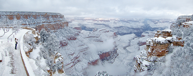 Grand Canyon covered with snow in the new year. National Park Service photo by Michael Quinn (from South Rim Historic District)