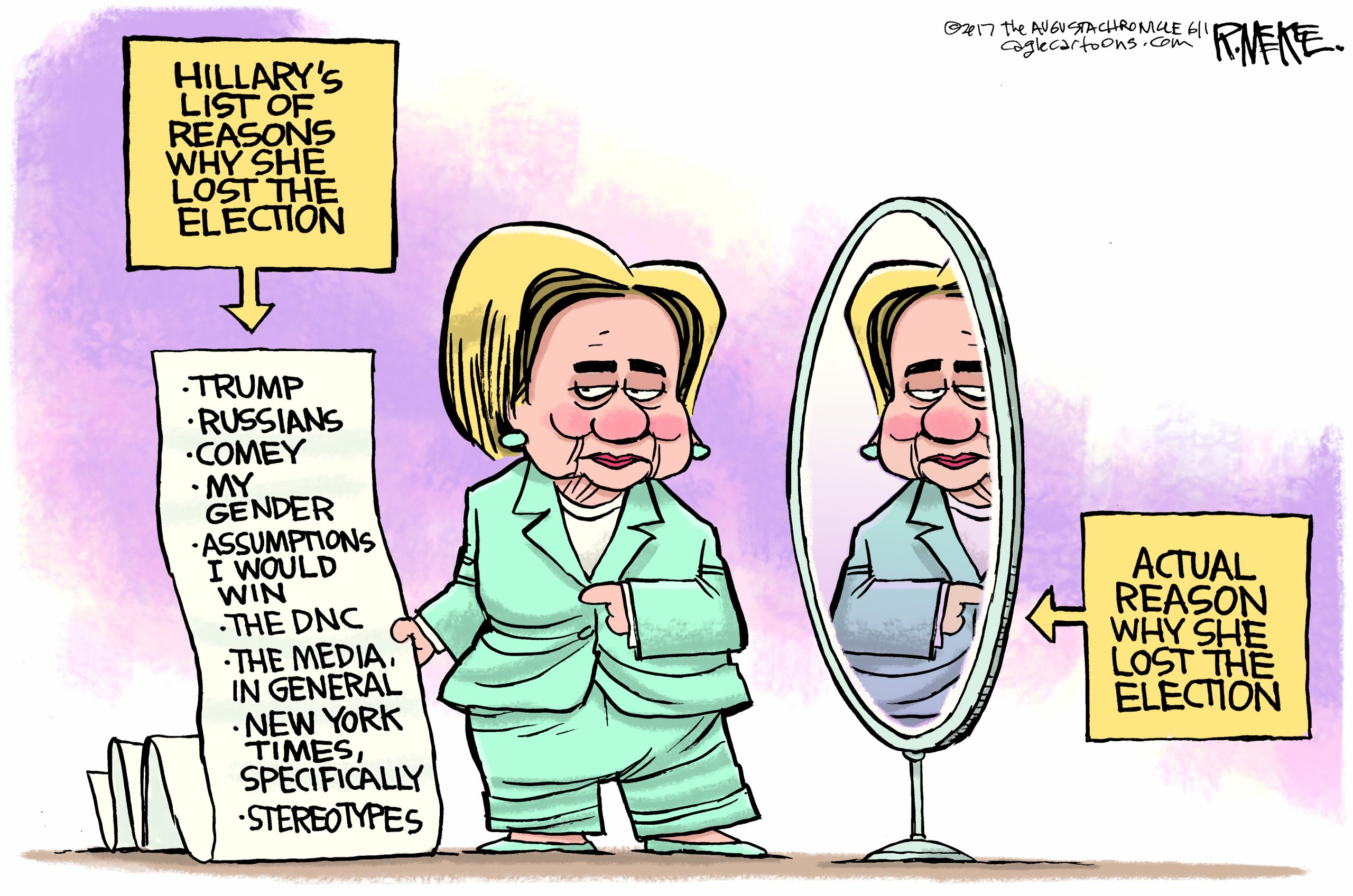 Editorial cartoon: Hillary Clinton’s reasons vs. actual reasons why she lost the election