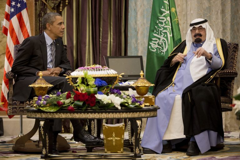 President Obama meets with Saudi King Abdullah at Rawdat Khuraim in Saudi Arabia on Friday. (AP Photo/Pablo Martinez Monsivais)