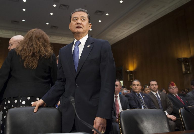 Veterans Affairs Secretary Eric Shinseki arrives on Capitol Hill earlier this month to testify before the Senate Veterans Affairs Committee hearing to examine the state of Veterans Affairs health care. (AP Photo/Cliff Owen)