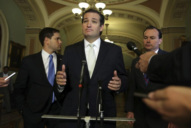 Sen. Ted Cruz during a closed-door lunch on Wednesday argued to his Republican colleagues that the campaign he led to defund Obamacare has bolstered the GOP's political position in dealing with the government shutdown.ÃÂ (AP Photo/Susan Walsh)