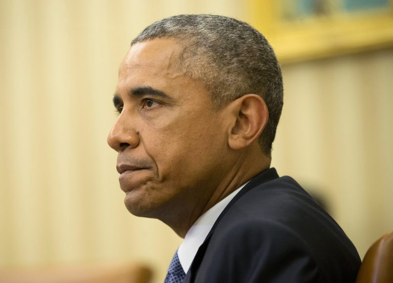 President Barack Obama pauses as he speaks to members of the media in the Oval Office of the White House in Washington, Thursday, July 16, 2015, on the shooting in Chattanooga, Tenn. (AP Photo/Pablo Martinez Monsivais)