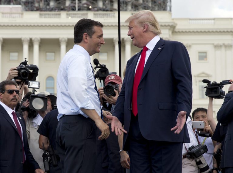 Donald Trump may be feeling pressure from Sen. Ted Cruz after the Texas senator snatched first place from the billionaire in a Monmouth University Poll released Monday. (AP Photo/Carolyn Kaster)