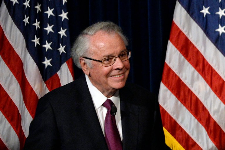 Robert Tuttle, the former director of presidential personnel in Reagan's administration and an ambassador to the United Kingdom under George W. Bush, will cast his first ballot for a Democratic presidential candidate. (AP Photo/Kevork Djansezian)