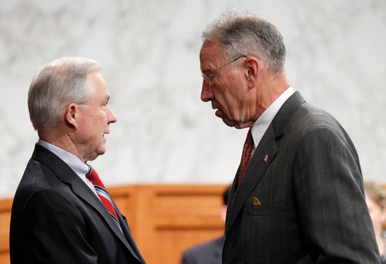 Grassley, right, chairs the Senate Judiciary Committee, which will hold hearings on Sessions' nomination early next year. (AP Photo/Alex Brandon)