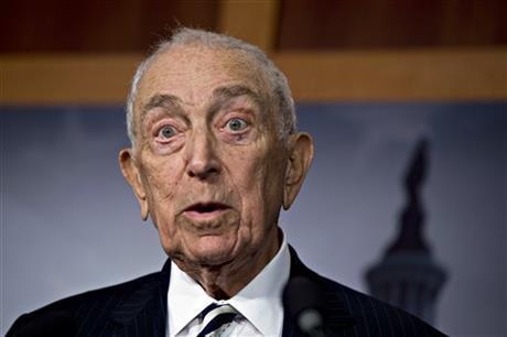 In this Jan. 28, 2013, photo, Sen. Frank Lautenberg, D-N.J., speaks to reporters. (AP Photo/J. Scott Applewhite, File)