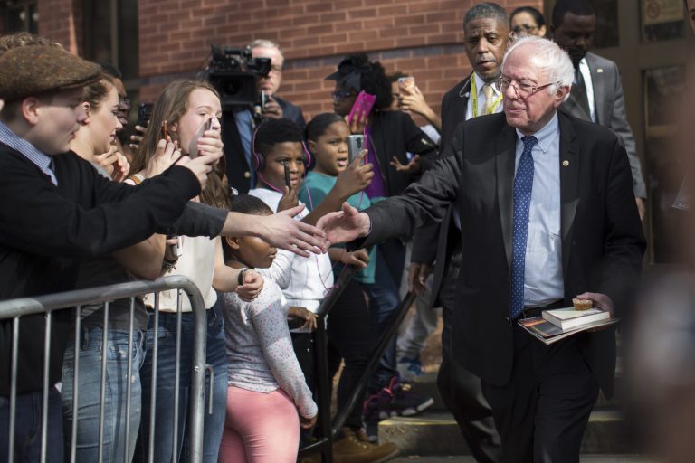 The Vermont senator marked the occasion by calling for nonstop political warfare. (AP Photo/Branden Camp)