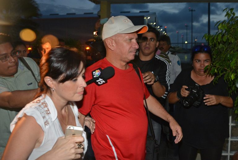 CORRECTS DATE TO 2014 Former Venezuelan general Hugo Carvajal arrives at the Queen Beatrix International Airport in Oranjestad, Aruba,  Sunday July 27, 2014 after being released by authorities. Carvajal was detained in Aruba on U.S. drug charges, released by the Dutch Caribbean island Sunday and sent home, authorities said Sunday.(AP Photo/Pedro Famous Diaz)