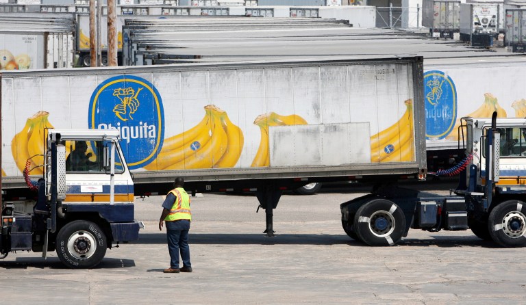 In this Aug. 28, 2008, photo, Chiquita trucks are evacuated out of the state port in Gulfport, Miss., in advance of Hurricane Gustav. Chiquita Brands International Inc. is returning to New Orleans from Mississippi after nearly 40 years, bringing up to 350 new jobs. Chiquita, then called United Brands, left New Orleans for Gulfport in the mid-1970s after more than 70 years in New Orleans. (AP Photo/The Sun Herald, John Fitzhugh)