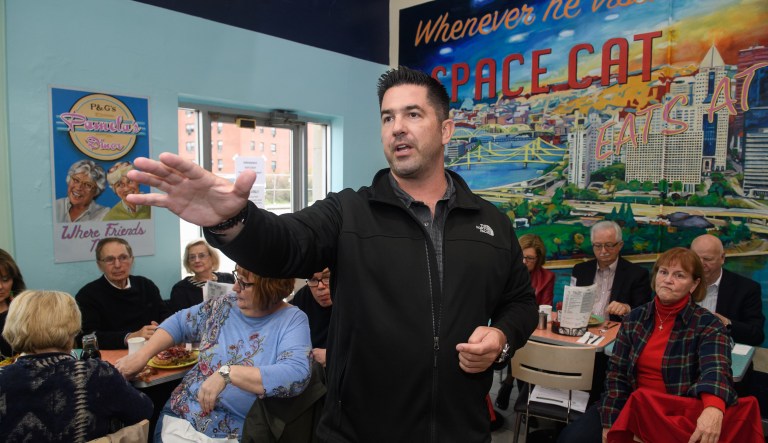 Sean Parnell speaks to diners and constituents on Thursday, Oct. 31, 2019 at Pamela's P&G Diner in Mt. Lebanon, Pa. Wednesday, Parnell announced that he will challenge U.S. Rep. Conor Lamb, D-Mt. Lebanon, in 2020 for the 17th Congressional District seat. 