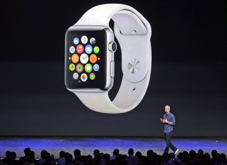 Apple CEO Tim Cook introduces the new Apple Watch on Tuesday, Sept. 9, 2014, in Cupertino, Calif. (AP Photo/Marcio Jose Sanchez)