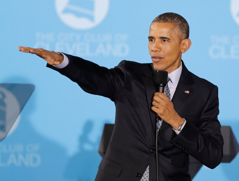 President Obama speaks at the City Club of Cleveland, Wednesday, March 18, 2015, in Cleveland. (AP Photo/Tony Dejak)