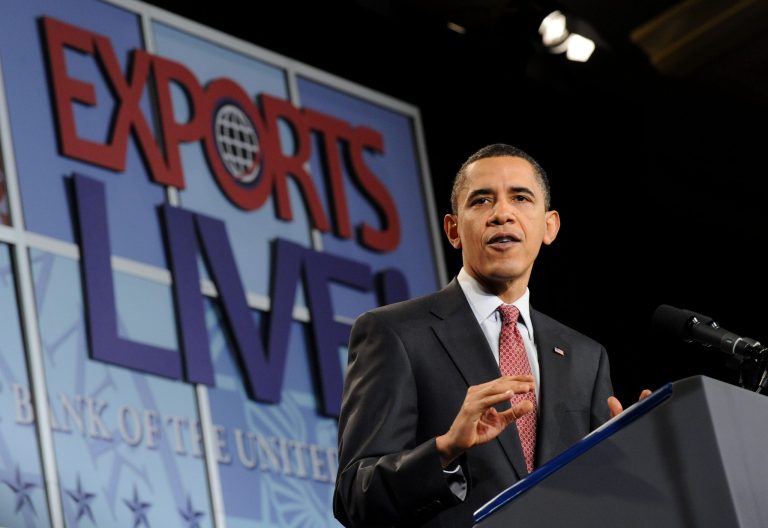 President Obama delivers remarks to the Export-Import Bank's annual conference in Washington on March 11, 2010. (UPI/Kevin Dietsch)