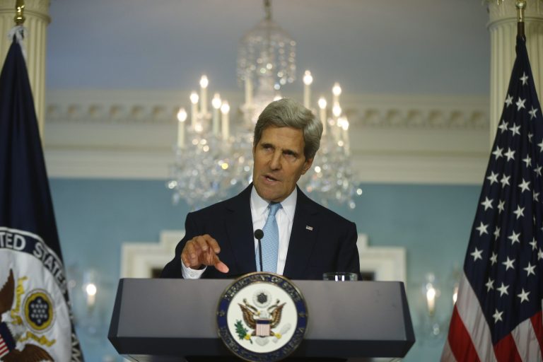 Secretary of State John Kerry makes a statement about Syria at the State Department in Washington, Friday, Aug. 30, 2013. (AP Photo/Charles Dharapak)