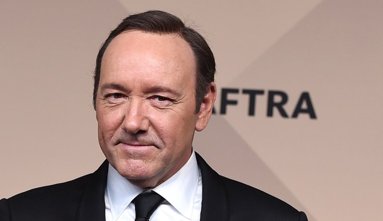 Kevin Spacey poses with the award for outstanding male actor in a drama series for âHouse of Cardsâat the Screen Actors Guild Awards on Jan. 30, 2016.