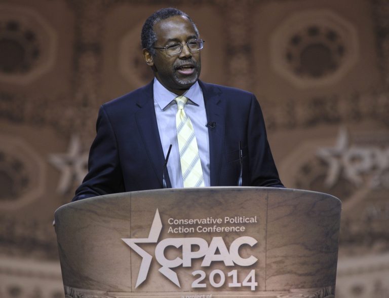 Dr. Ben Carson, professor emeritus at Johns Hopkins School of Medicine, speaks at the Conservative Political Action Conference annual meeting in National Harbor, Md., Saturday, March 8, 2014. (AP Photo/Susan Walsh)