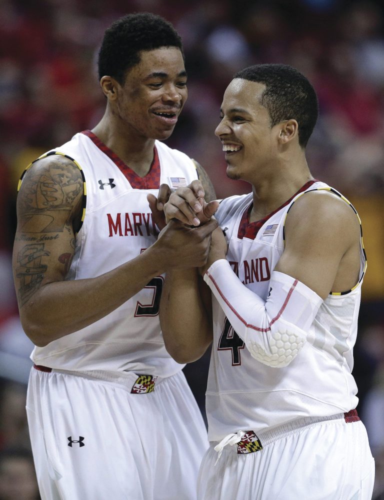 Patrick Semansky/AP
Maryland guards Nick Faust and Seth Allen each scored 15 points in the Terps' win over Niagara in the NIT on Tuesday.