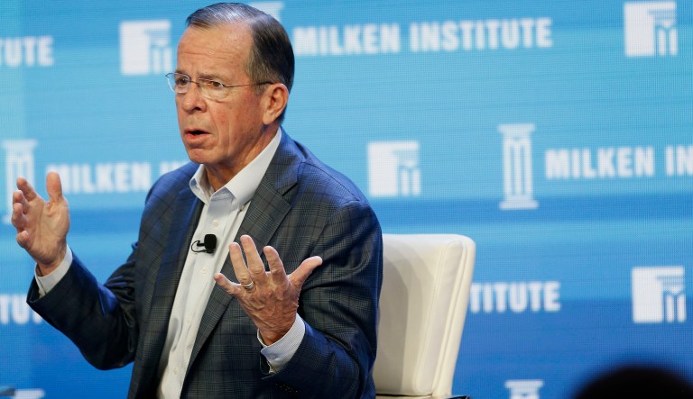 Admiral Michael "Mike" Mullen, former chairman of the U.S. Joint Chiefs of Staff, speaks during the annual Milken Institute Global Conference in Beverly Hills, California, U.S., on Monday, May 2, 2016. The conference gathers attendees to explore solutions to today's most pressing challenges in financial markets, industry sectors, health, government and education.