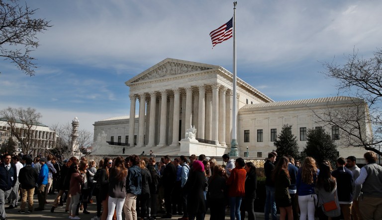 The case before the justices Wednesday, Minnesota Voters Alliance v. Mansky, centers around a Minnesota law that prohibits people from wearing a 