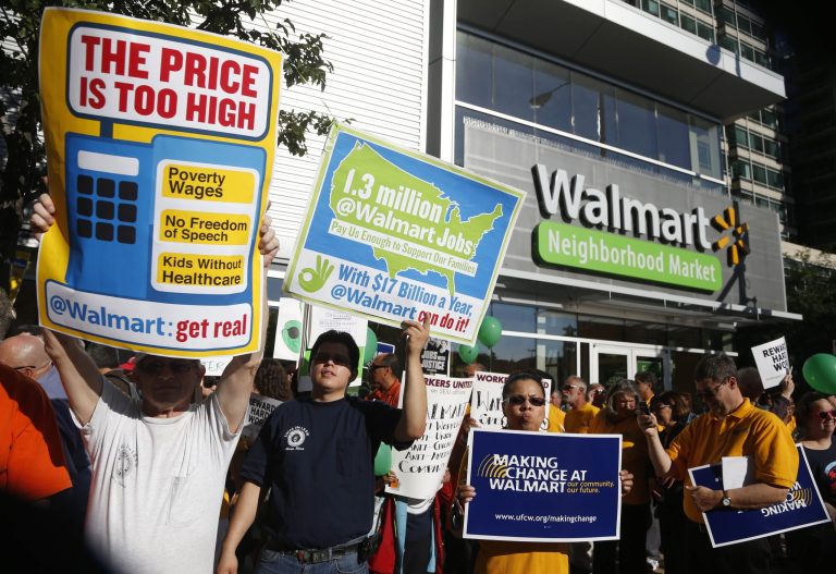 New details about the Walmart protests orchestrated Thursday by the United Food and Commercial Workers confirm that few of the people involved work for the nonunion retail giant. (AP/Charles Rex Arbogast)
