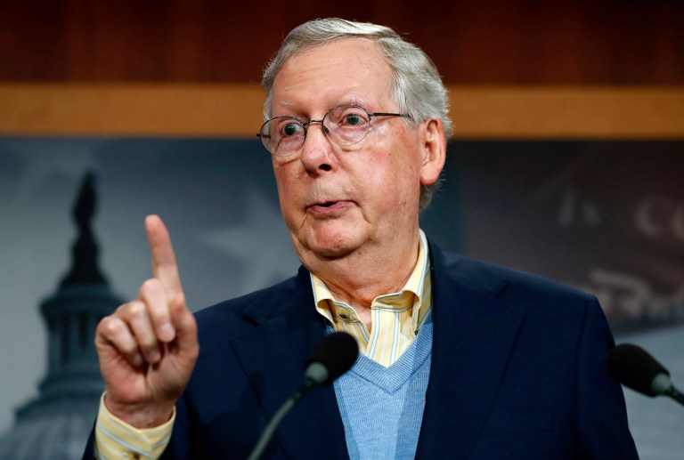 Senate Majority Leader Mitch McConnell announced he backs a congressional probe into Russian interference in the U.S. elections. (AP Photo/Alex Brandon)