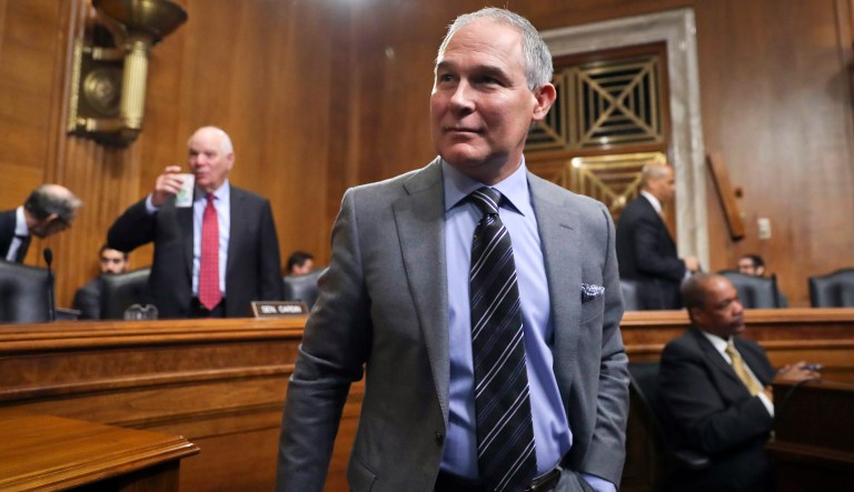 Environmental Protection Agency Administrator Scott Pruitt arrives to testify before the Senate Environment Committee on Capitol Hill in Washington, Tuesday, Jan. 30, 2018. (AP Photo/Pablo Martinez Monsivais)