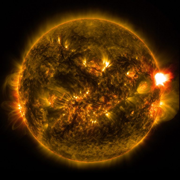 This Monday, Jan. 12, 2015 photo provided by NASA shows the first notable solar flare of the year, as observed from NASA's Solar Dynamics Observatory. The sun emitted a mid-level solar flare, peaking at 11:24 p.m. EST on Monday. NASA's Solar Dynamics Observatory (SDO) is a NASA mission which has been observing the sun since 2010. (AP Photo/NASA)