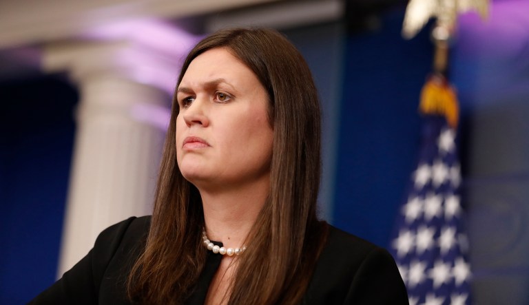 Deputy White House press secretary Sarah Huckabee Sanders listens to a question during an off-camera press briefing at the White House in Washington, Monday, July 10, 2017. (AP Photo/Alex Brandon)
